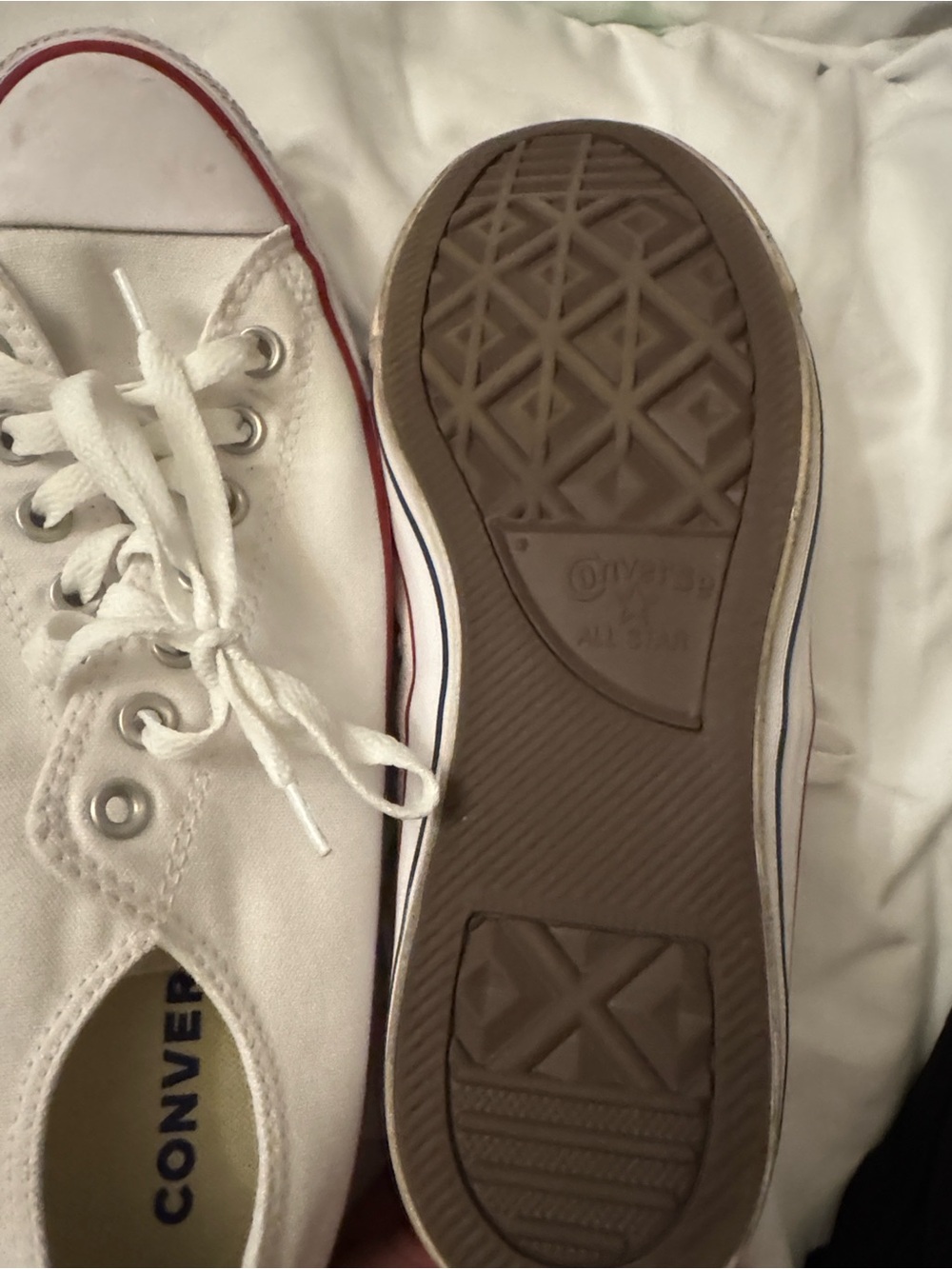 Converse White Canvas Low-Top Sneakers with Red Stripe - Picture 3 of 3
